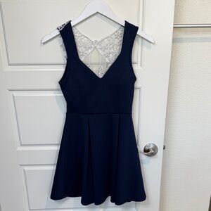 A'gaci Midnight Blue Dress with Lace Detail